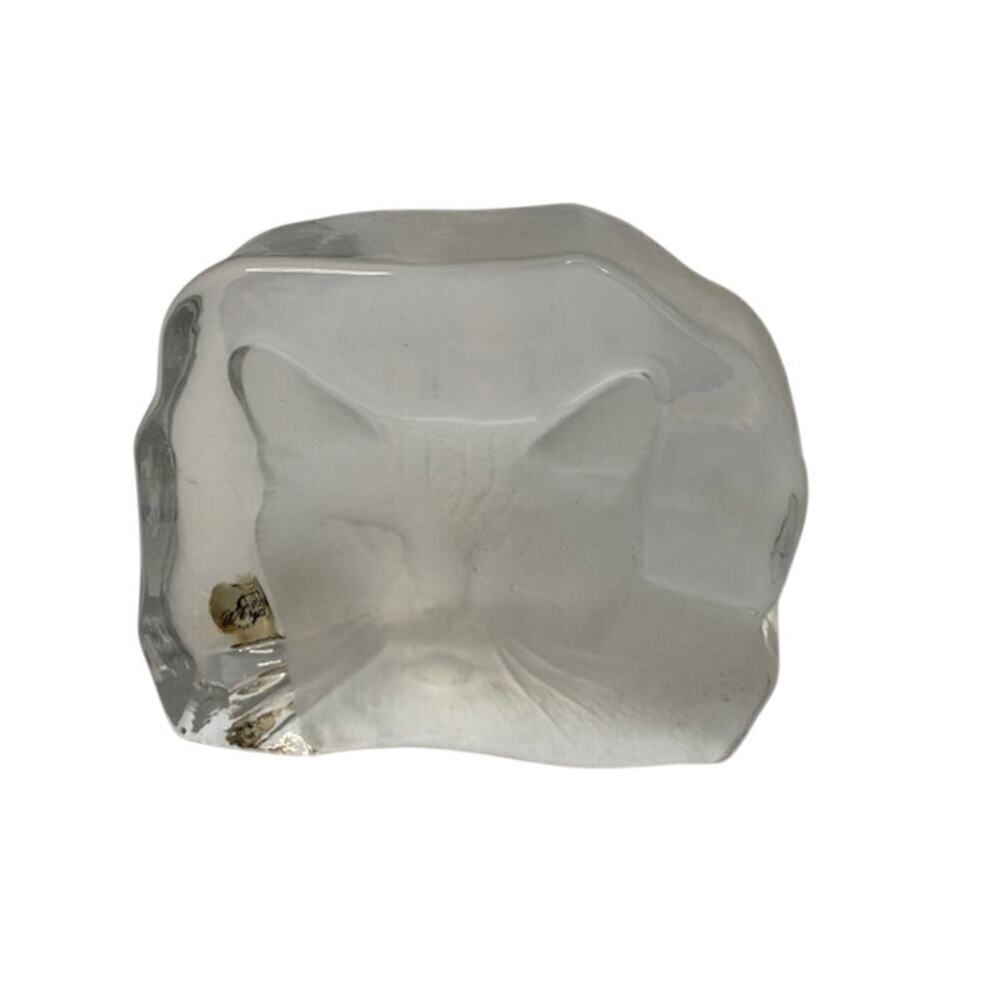Cristal d'Arques Lead CrystalâCat Face Art Glass Paper Weight Etched France